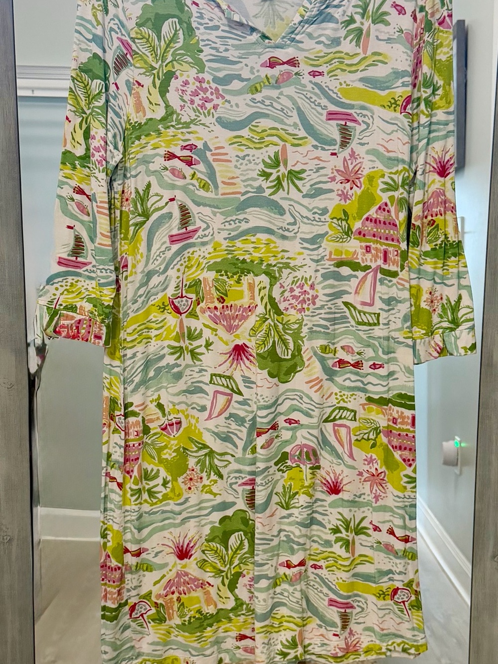 Charlie Paige Tropical Print Women's Bodysuit Dress in White, Pink, Green